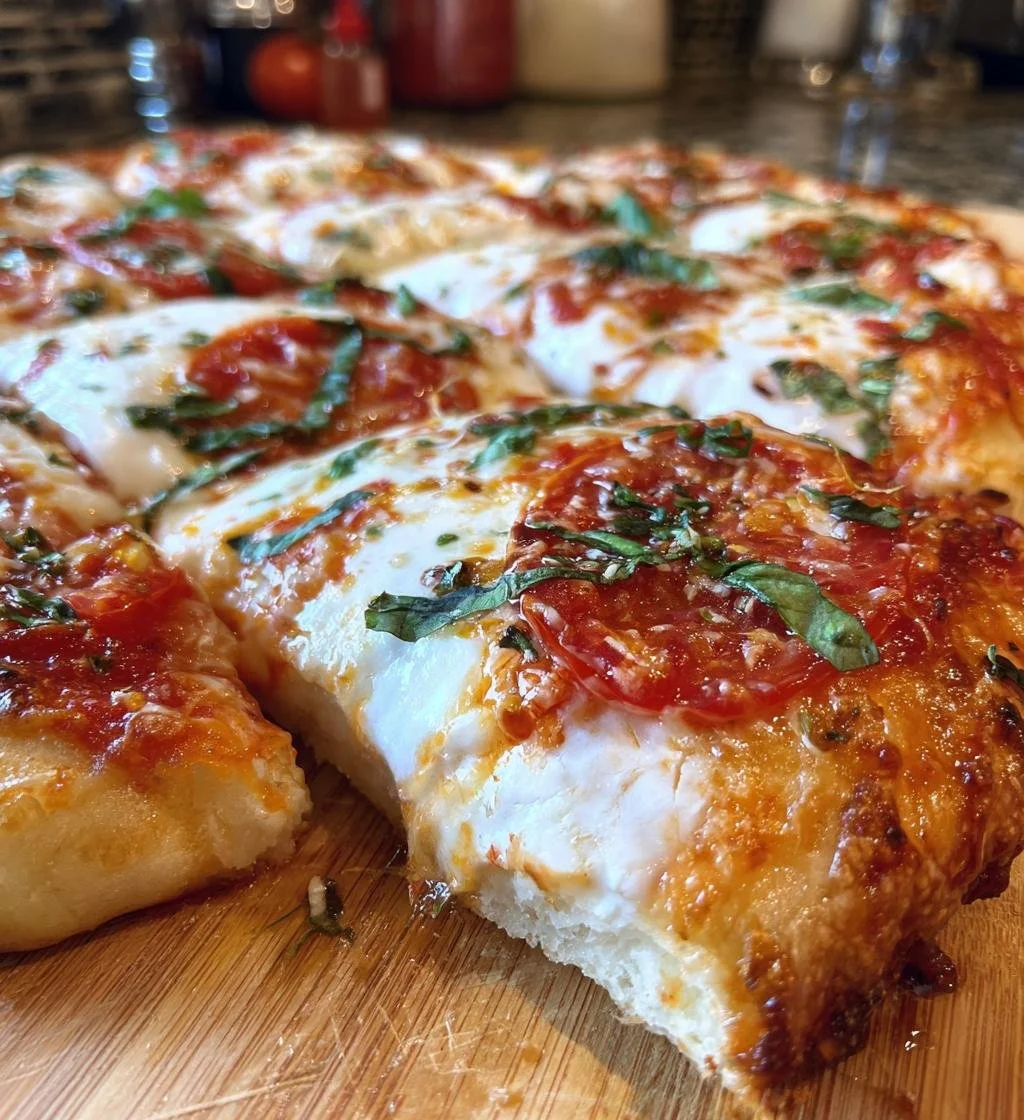 Pizza Margherita su piatto piano con pomodoro fresco e basilico