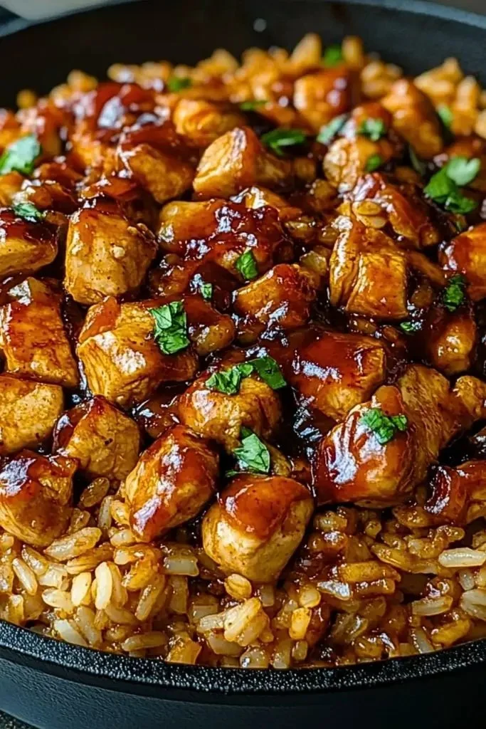 Pollo alla griglia con salsa barbecue chipotle e riso in padella