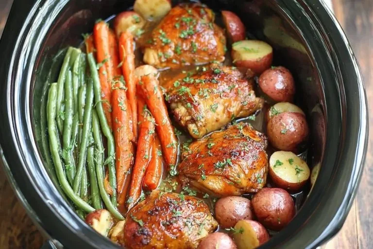 Pollo e verdure alla griglia con miele e aglio preparato in slow cooker