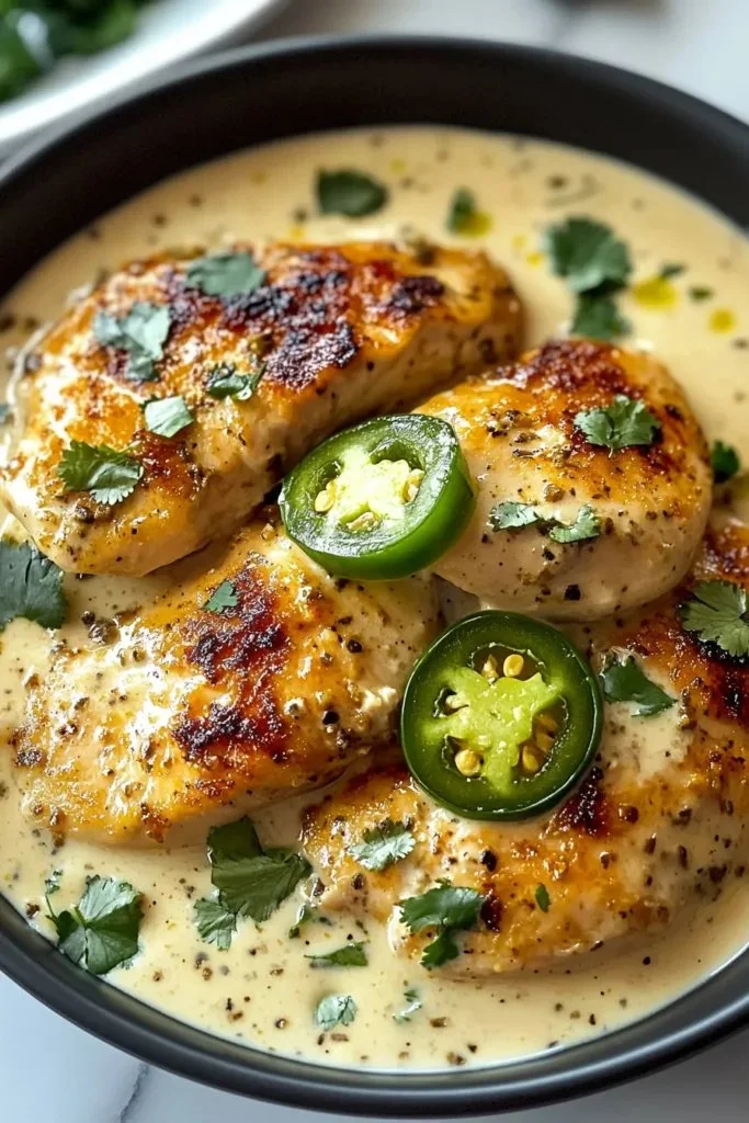 Pollo Jalapeño Piccante con Salsa Cremosa, piatto gustoso e piccante.