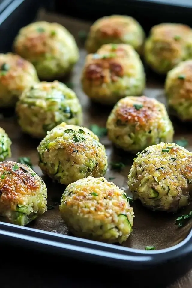 Polpette di zucchine al forno su un piatto bianco