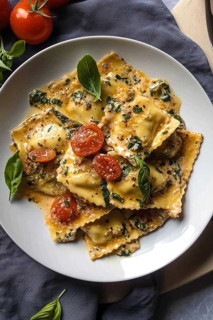 Ravioli Crema alla Toscana con salsa cremosa e ingredienti freschi