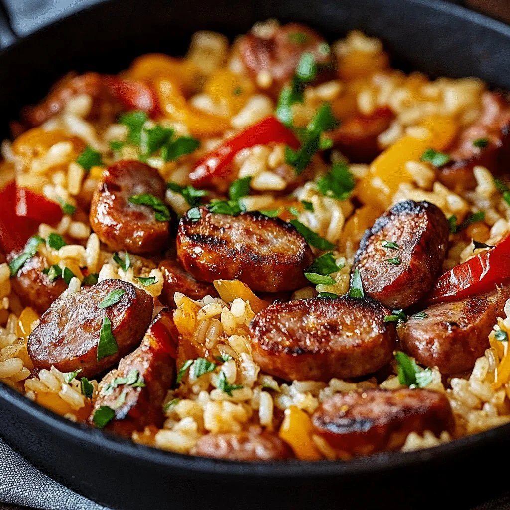 Salsiccia e Riso in padella preparati con ingredienti freschi e saporiti.