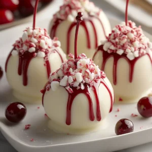 No bake cherry bombs with peppermint schnapps and white chocolate