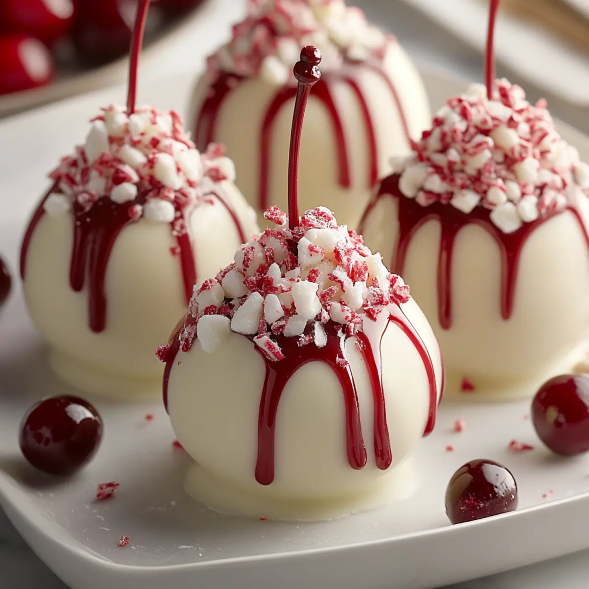 No bake cherry bombs with peppermint schnapps and white chocolate