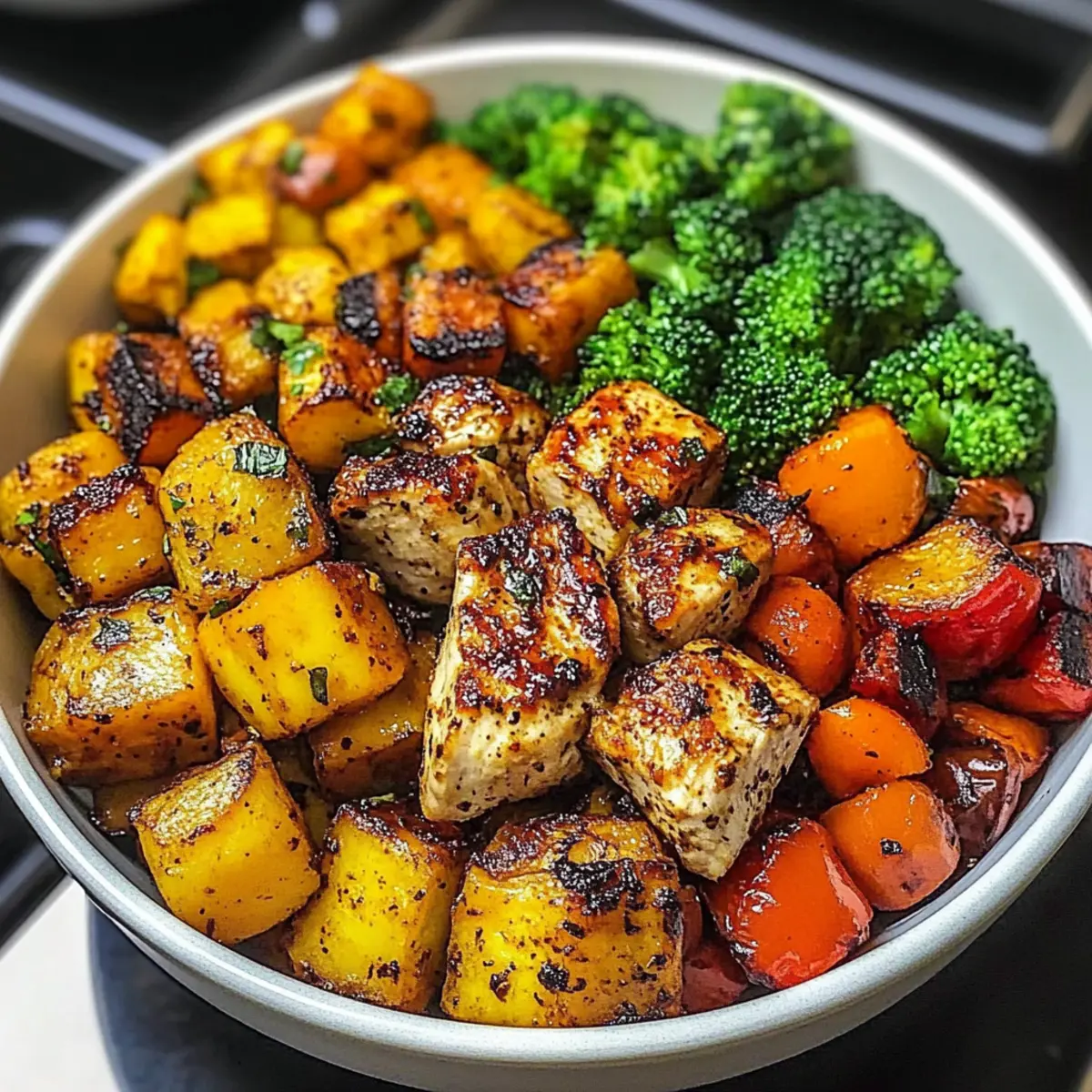 Healthy Spicy Chicken and Roasted Vegetable Bowls Delight