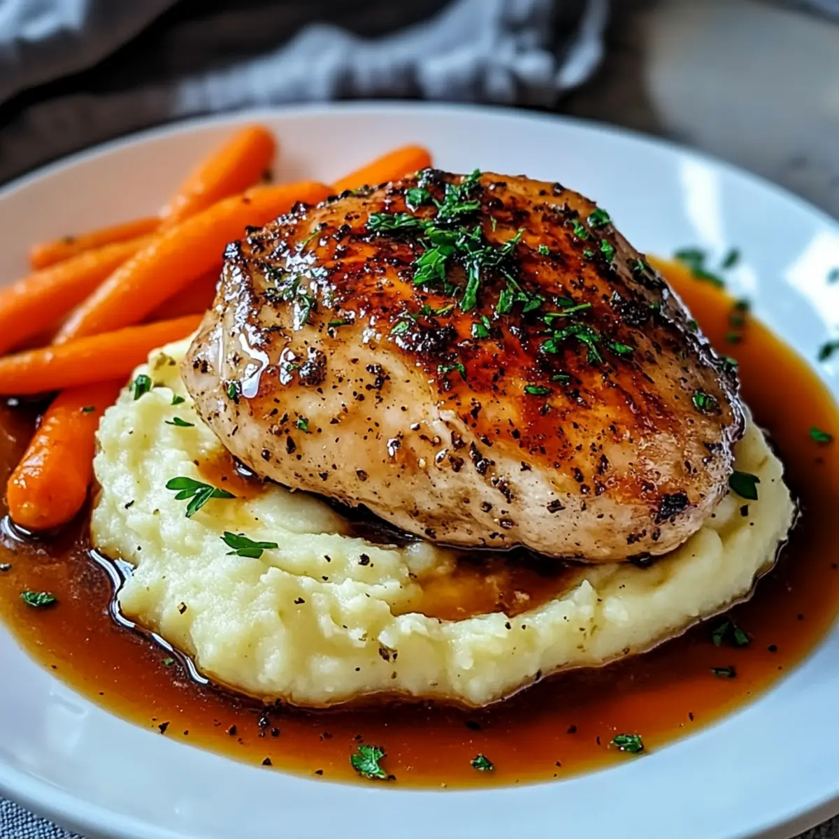 GARLIC HERB CHICKEN WITH MASHED POTATOES AND GLAZED CARROTS - Crisp Tastes